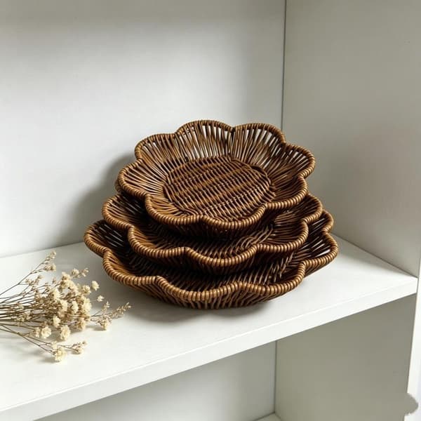 Håndvævet morgenmadsbrødbakke Tallerken Serveringsdisplaykurv R 22cm