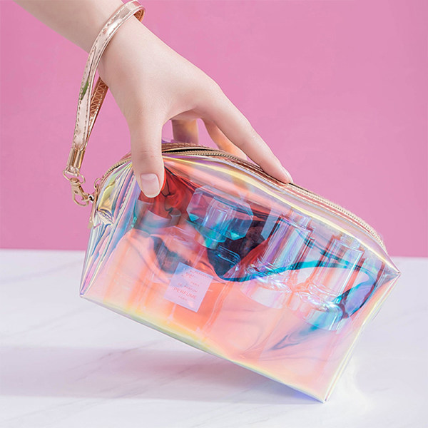 Färgglad holografisk kosmetisk väska för kvinnor TPU Clear Makeup Beauty A