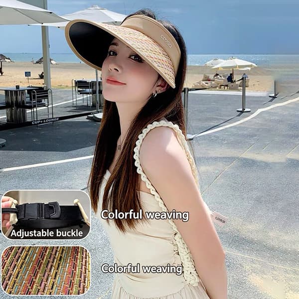 Dame solhatt sommer solbeskyttelse bred brem strand utendørs S Beige