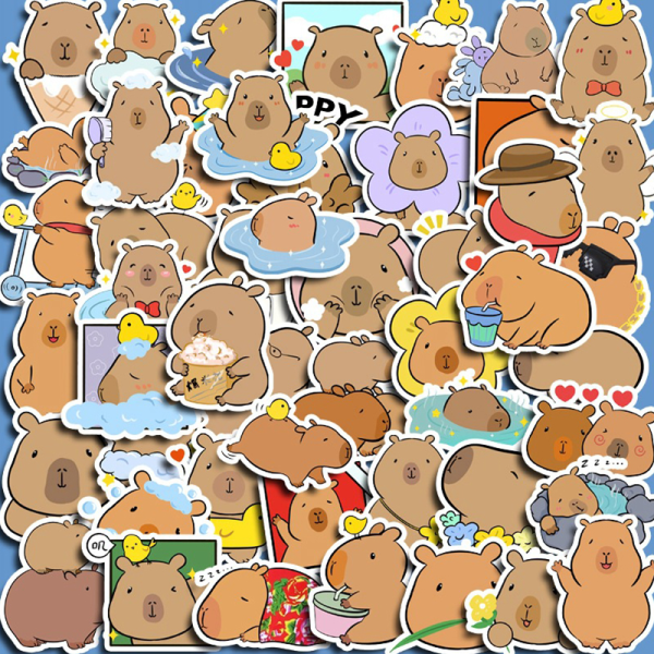 50 kpl Pullea Capybara Sarjakuva ja Ruskeat Eläimet Tarrat Leikekirja