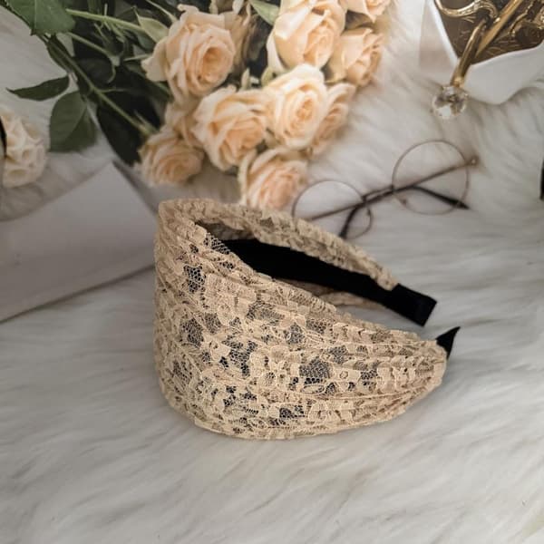 Sklisikker blonde mesh hårbånd hul elastisk bred side hår tilbehør Khaki
