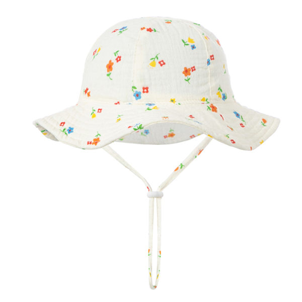 Baby Bomuld Bucket Hat Nye børn Outdoor Caps Unisex Print Yellow