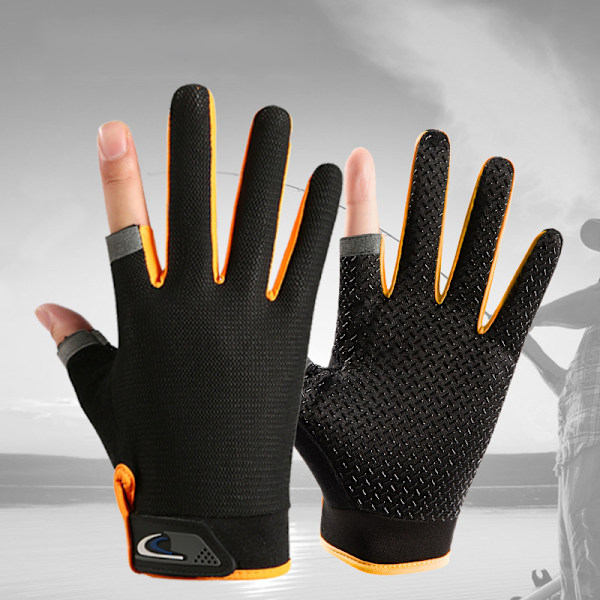 1 par Anti-Slip andningsbara fiskehandskar Two Finger Slitstark O Red