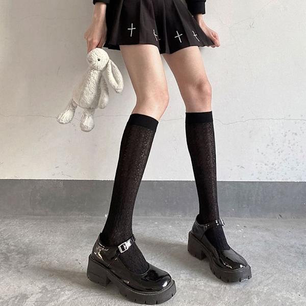 Japan Style Strømper Lange Sokker Solid Svart Hvit Kvinne Sokker Black