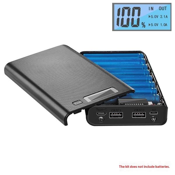 Gør-det-selv Power Bank Etui Sæt Uden Batteri LCD Display Dobbelt USB Ud A4