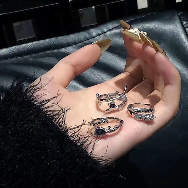 Punk uregelmæssige ringe med opal æstetisk Egirl Hollow Vintage S A1