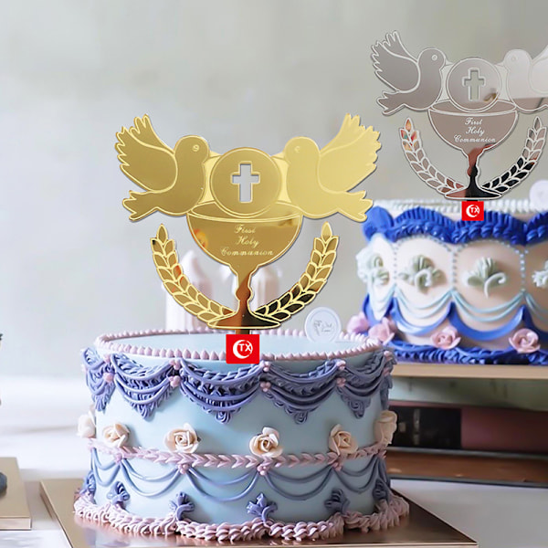 1st Baptist Cake Topper Pigeons IHS Eukarist Gyllene Silver Cak Gold