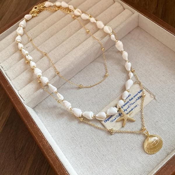 Boho Lagdelt Perle Søstjerne Skal Halskæde Ocean Tema Choker F A5