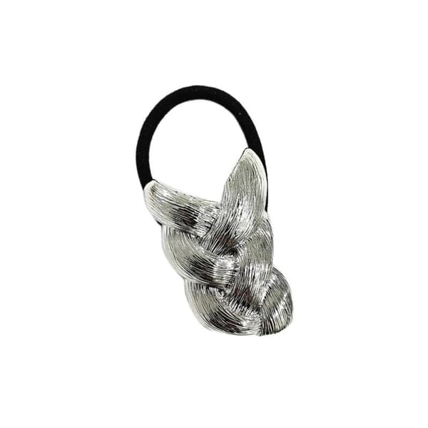 Punk Metal Fläta Formad Elastisk Huvudband Unik Design Hästsvans Silver