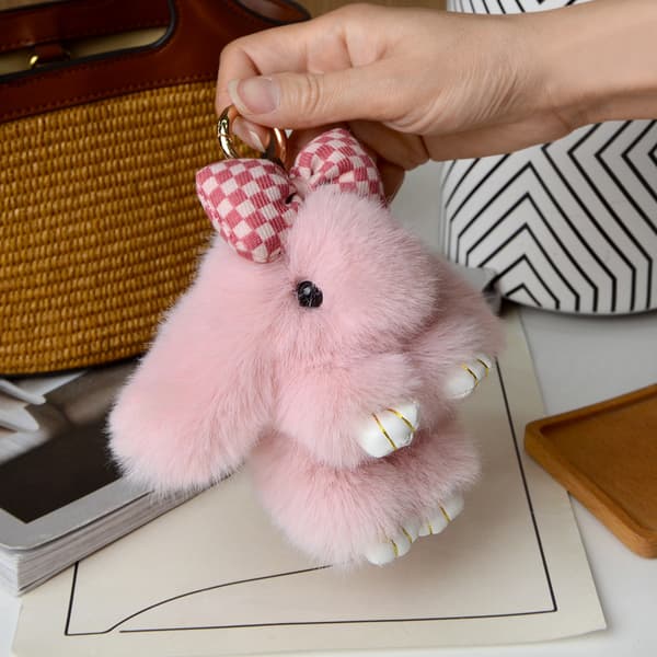 Mini-hår-sløjfe-vedhæng Taske-rem Bilnøglering e Bunny Couple P A11