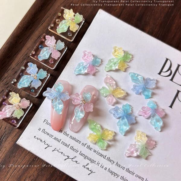 20 stk 3D Gradient Pastell Blomst Neglepynt Krystalltekstur For A1