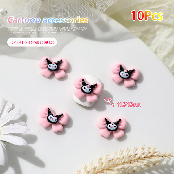 10 stk tegneserie Kuromi Kiti Katt og Hund Nail Diamond Resin Wearin DZ791-22