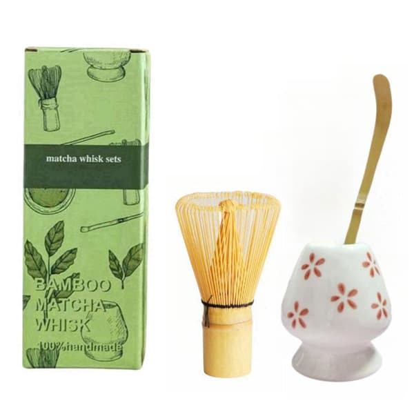 Matcha-lagesett Bambus Tevisp Teskje Bolle Keramikk E 3Pcs