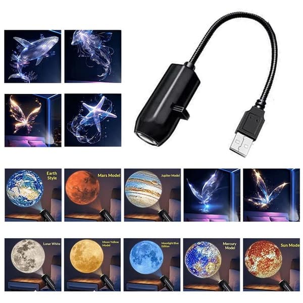 LED USB-projektorlys 6/9 stk. projektionsmønstre - Planet Butt A1