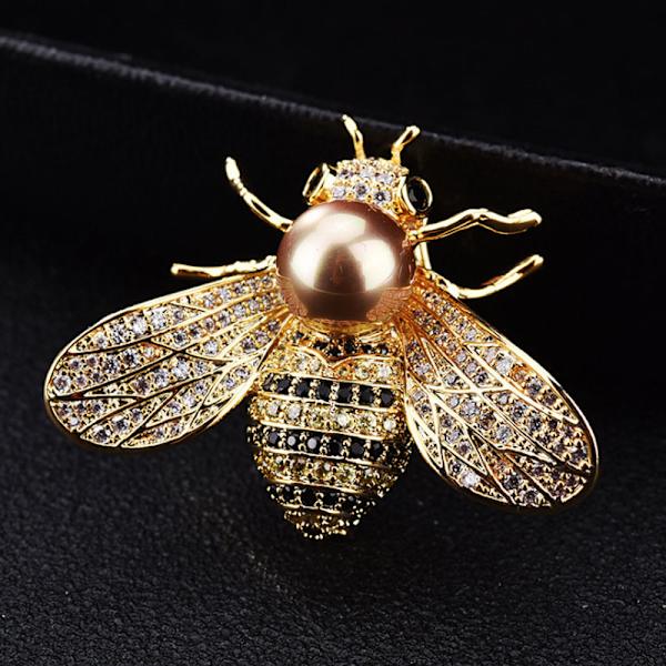 1 Stk Insekt Serie Lille Bi Brocher Rhinestone Pearl Pin Broo Gold