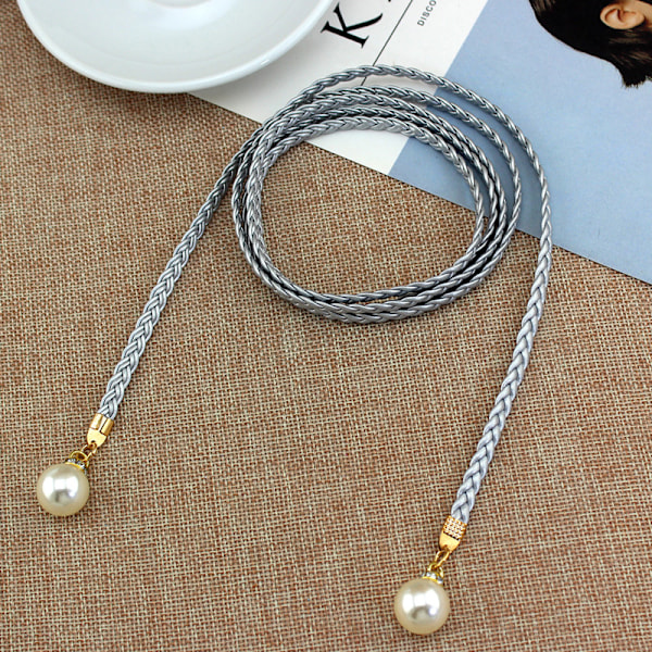 Creative tynne PU-belte-simulerte perlebelter Silver