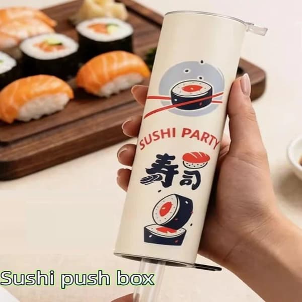 1/3 STK Rund Sushi Push Box Med Sovserør Fødevaregodkendt Sushi Form