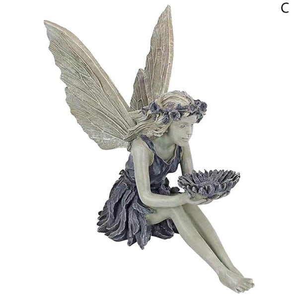 Sittande Trädgårdsarbete Resin Fairy Staty Trädgårdsprydnad Resin Craf C