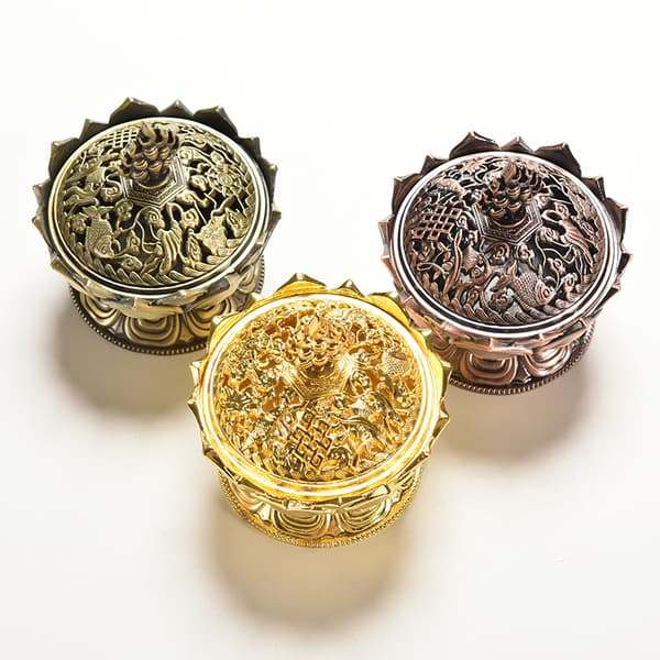 Tibet Samla brons gynnsam Lotus Shape Staty Box rökelse Golden