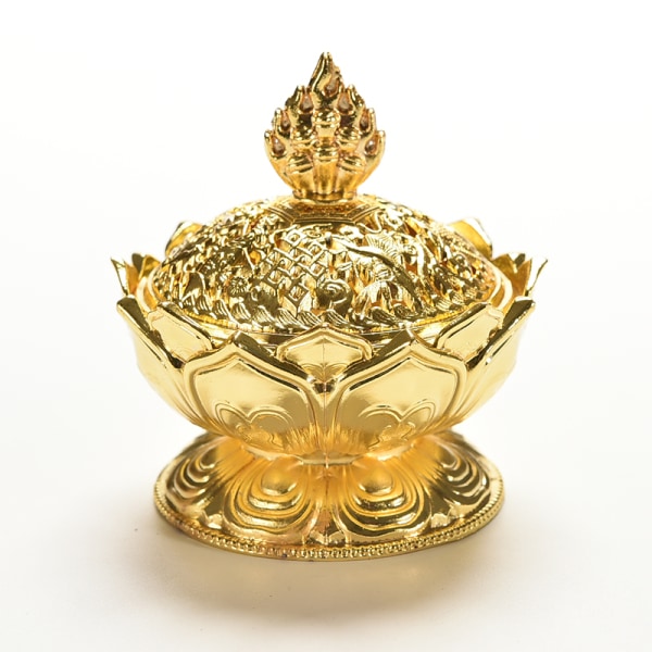 Tibet Saml bronze lovende Lotus Shape Statue Box Røgelse Golden