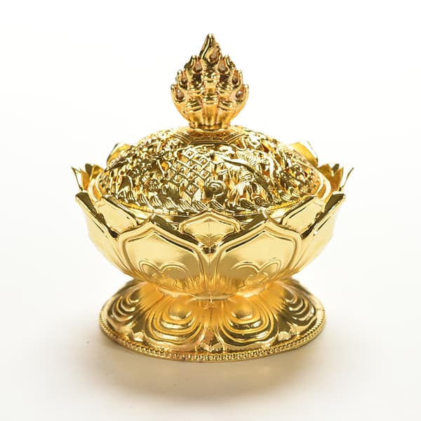 Tibet Samla brons gynnsam Lotus Shape Staty Box rökelse Golden