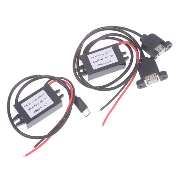 1 stk 12V 24V til 5V 3A Bil Step Down Konverter Spændingsreducerende Single Square USB