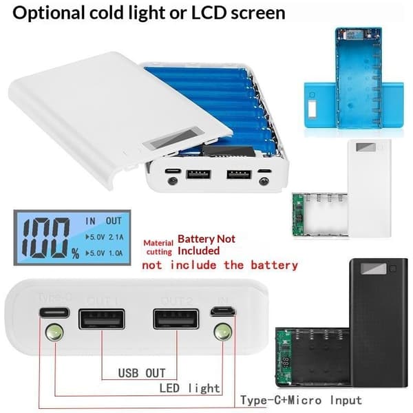 Gør-det-selv Power Bank Etui Sæt Uden Batteri LCD Display Dobbelt USB Ud A5