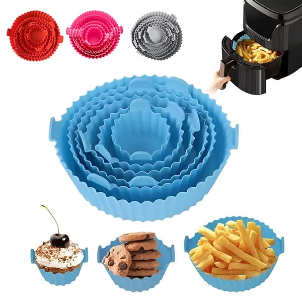 Air Fryer Silikonkruka Säker Ugnskorg Foder Non-Stick Bakning Pink