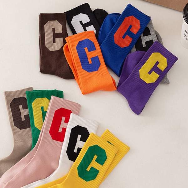 Hot Rea Höst Vinter n Colorful Big C Letter Sports Crew Sock Green