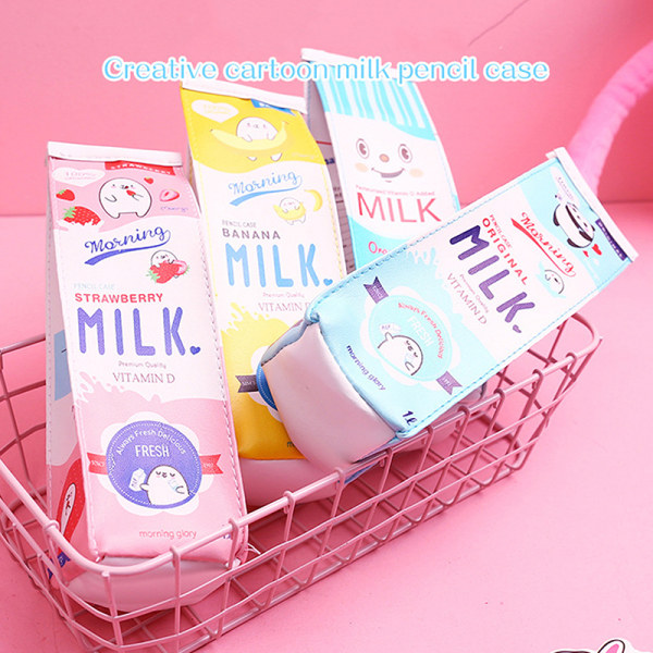 Cartoon Milk Box Blyantskrin Creative Blyantboks med stor kapasitet A5