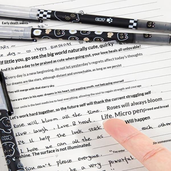 6 STK Sort Kul Kat Direkte Flydende Rollerball Pen Med Mini Smo A1