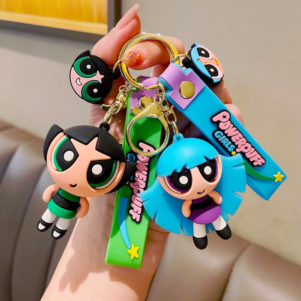 Creative Cartoon Anime Keychain Powerpuff Girls Doll Car Key Sc Blue