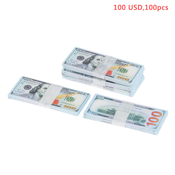 100 kpl / set 1:12 nukkekoti 5/10/20/50/100 dollarin valuutta bankno 100 USD,100pcs