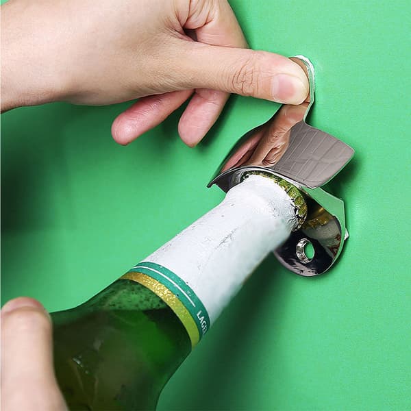 Rostfritt stål Väggfäste Bar Öl Glas Cap Flasköppnare Wit