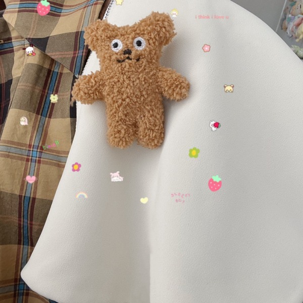 Ins rintaneula Bean Bear pehmonukke ja sarjakuvapintainen koululaukku riipus Brown