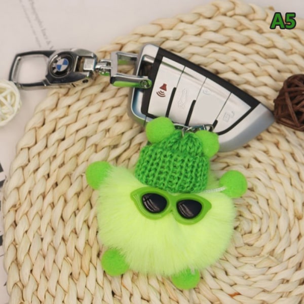 Mini Rex nøkkelring Fluffy nøkkelringer pyntegjenstander Pom Pom nøkkelring A5