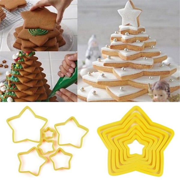 6 kpl/ set Christmas Tree Cookie ter Stars Shape Cake Biscuit ter