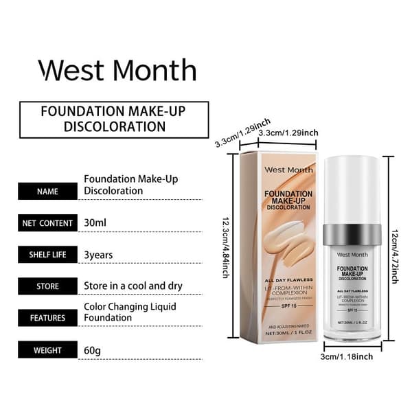 30ML Fargeendrende Foundation Langvarig Vanntett Oljekontroll
