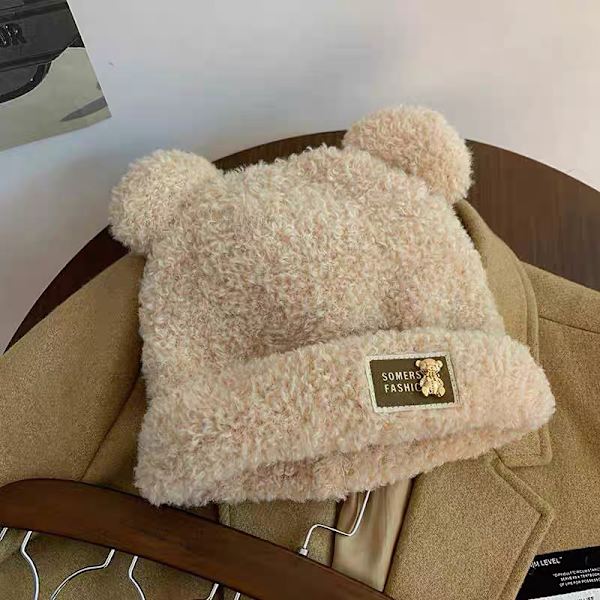 Mode Höst Vinter Kvinnor Beanies Kepsar Varm Bear Ear Hat Casu Beige