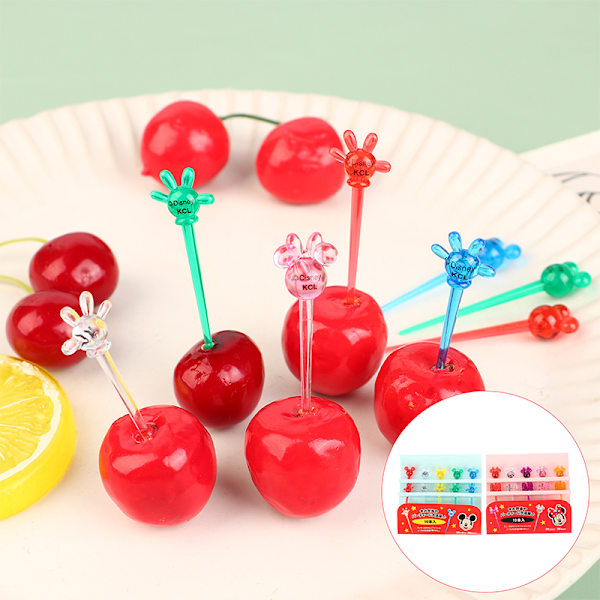 10 kpl/pussi Fruit Fork Grade muovinen minisarjakuva lasten kakkuhedelmä Red