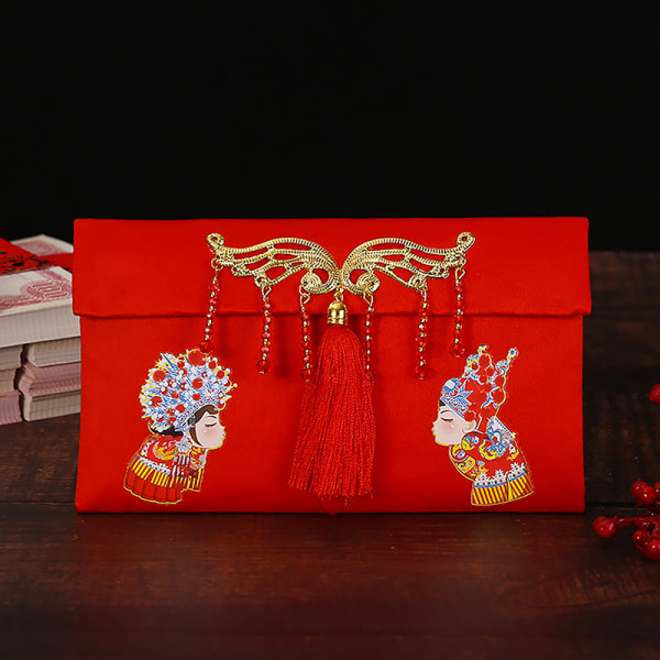 1 st Nyår 2024 Lucky Money Bag Texture Faux Silk Red Envelo 1