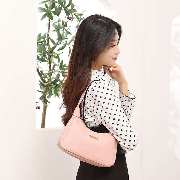 Lichee Läder Dam Axelväska Retro Enfärgad Hobos Handb Pink