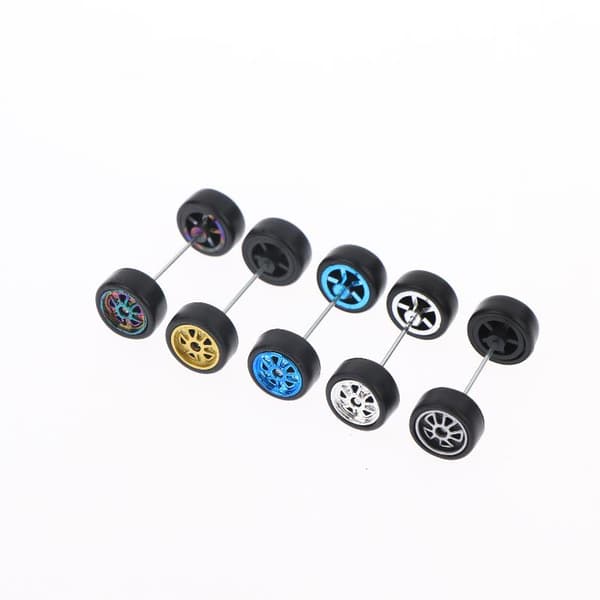 1 sæt 1/64 modelhjul med slicks gummidæk til legetøjsmodel Black B