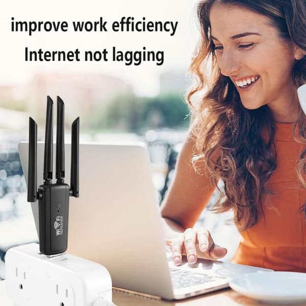 2.4G 300Mbps USB Trådløs WiFi Repeater 4 Antenne WiFi Signal A Black