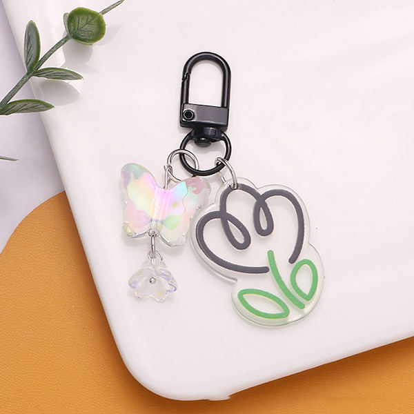 Ins Style akryl färgglada transparent blomma nyckelring hänge Black