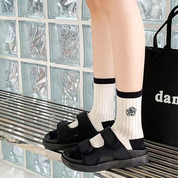 Höst Damstrumpor n Style Lolita Camellia Sweet Socks Andningsstrumpor White