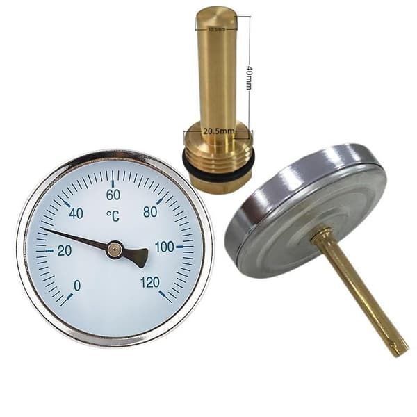 1 stk. bimetaltermometer med kobberkappe 120°C vandtemperatur