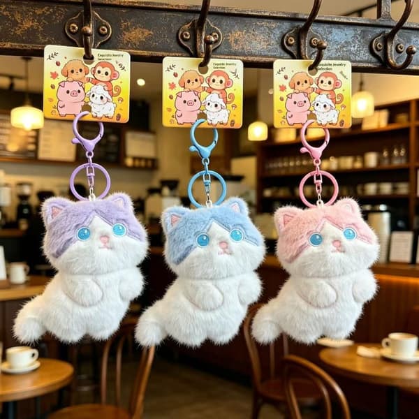 Sød Calico Kat Plys Nøglering A3
