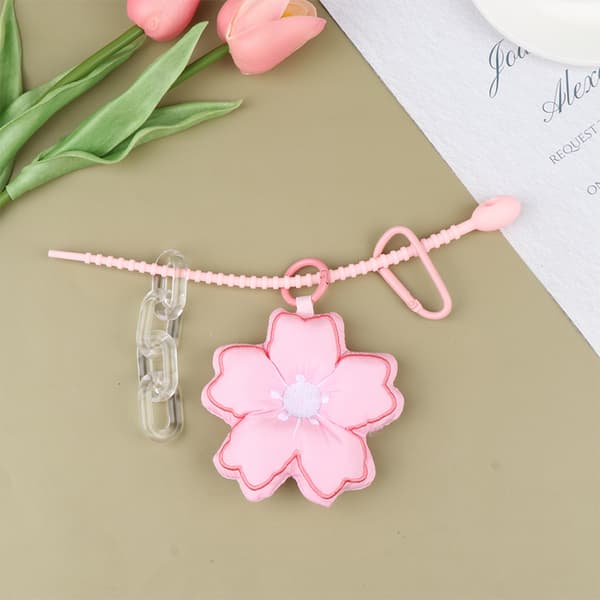 Pink Cherry Blossom Key Chain Sakura Pendant Flower Key Ring Ba B