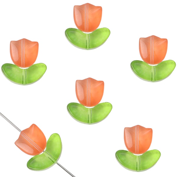 10 set tulpaner blompärlor Flerfärgade lösa pärlor för DIY-armband orange
